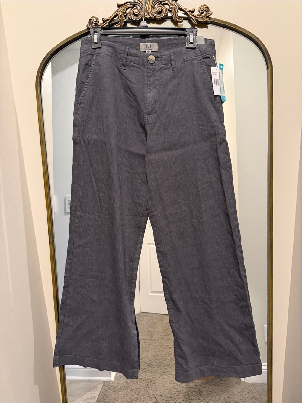 Kut from the Kloth Dark Gray Wide-Leg Linen-Blend Pants